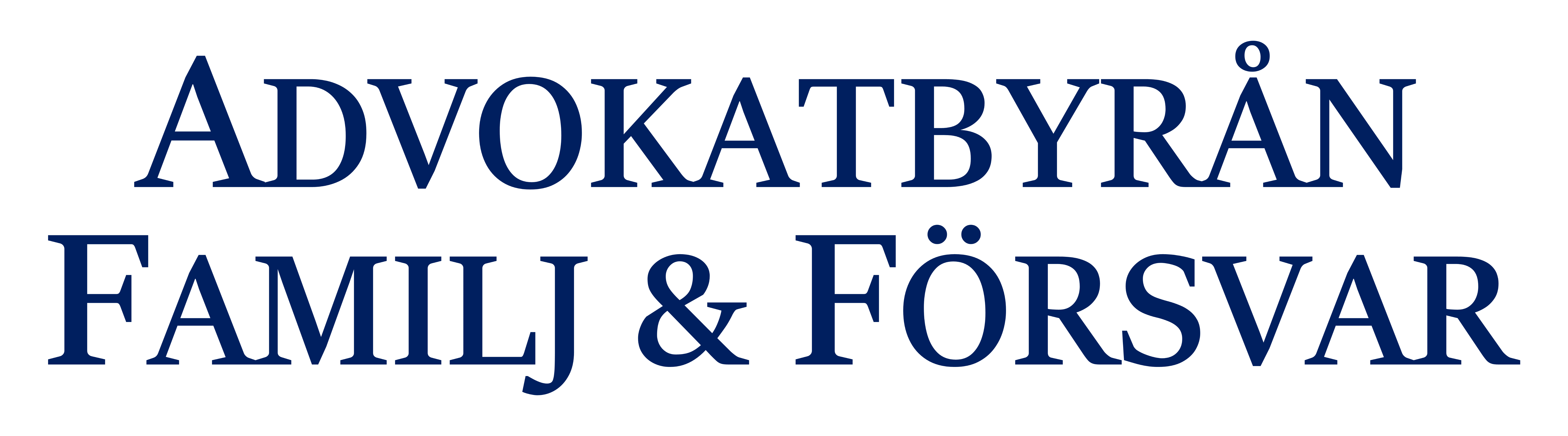 Advokat familj försvar logotyp blå text